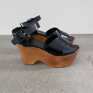 CELINE Patent Leather Wedge Sandal